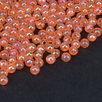 Намистини акрилові Прозорі райдужні, Круглі, 4 мм, Помаранчеві (BUS-059700)