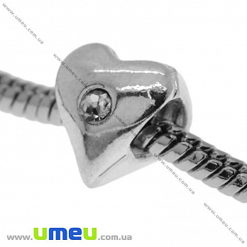 [Архів] Намистина PANDORA мет. Серце зі стразами, 10х9 мм, Світле срібло (BUS-004250)