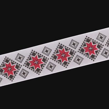 Репсова стрічка з малюнком Ромби червоні, 40 мм, Біла (LEN-054902)