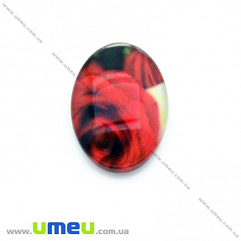 Кабошон скляний з принтом Квіти, 18х13 мм, Овал (KAB-013755)