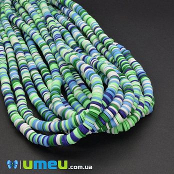 Бусины из полимерной глины, 6 мм, Микс сине-зеленый, 1 низка (BUS-044120)