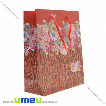 Подарунковий пакет Квіти, 23х18х8 см, Червоний (UPK-023628)