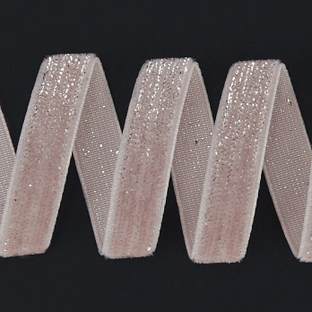 Стрічка оксамитова з люрексом, 10 мм, Пудрова зі сріблом (LEN-061115)