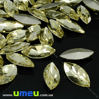 Ріволі скляний, Човник гранований, 15х7 мм, Жовтий світлий (KAB-021997)
