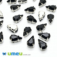 Шатон капля 13х8 мм, Темное серебро, Черный (KAB-040679)