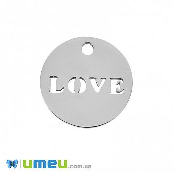 Підвіска з нержавіючої сталі LOVE, 12х1 мм, Темне срібло (STL-049163)