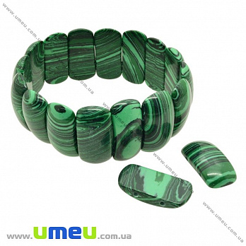 [Архів] Намистина натуральний камінь на два отвори Малахіт, 25х12х6 мм (BUS-023781)
