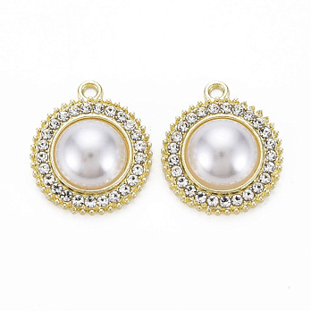 Підвіска метал. Кругла зі стразами та перлиною, 24х20 мм, Світле золото (POD-053549)