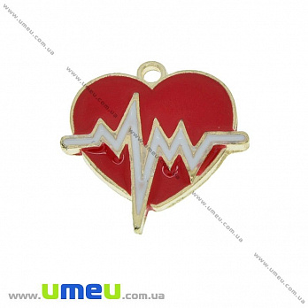 [Архів] Підвіска металева Серце з пульсом, Золото, 21х20 мм (POD-032665)