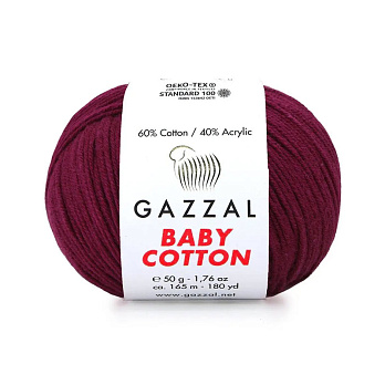 Пряжа Gazzal Baby Cotton №3442, 50 г, 165 м, Бордовая (YAR-060769)