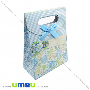Подарочный пакет на липучке, Цветы, Голубой, 16х12х6 см, 1 шт (UPK-014791)