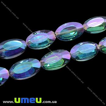 [Архів] Намистина під кришталь Овальна гранована, 18х11х8 мм, Зелено-блакитна АВ (BUS-011798)