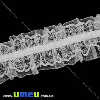 Кружево с органзой на резинке, 50 мм, Белое, 1 м (LEN-015512)