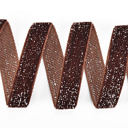Стрічка оксамитова з люрексом, 10 мм, Коричнева зі сріблом (LEN-061114)