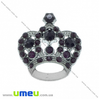 [Архів] Підвіска металева Корона зі стразами, Фіолетова, Темне срібло, 30х28х10 мм (POD-035086)