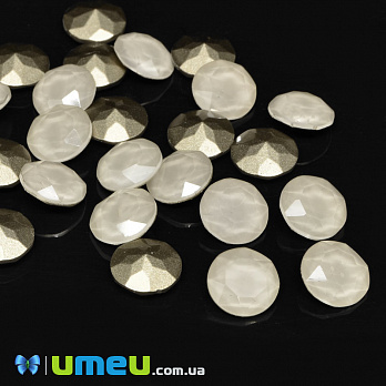 Ріволі скляний, Круглий гранований, Кристал, 10 мм, Кремовий (KAB-040154)