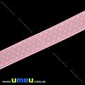 Репсова стрічка в горошок, 25 мм, Рожева (LEN-016666)