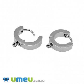 Сережки-кільця Huggie з нержавіючої сталі, 13х11х3 мм, Темне срібло (STL-047282)