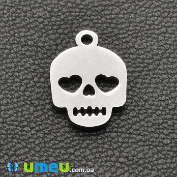 Підвіска з нержавіючої сталі Череп, 14х10 мм, Темне срібло (STL-043139)