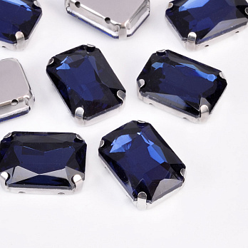 Шатон прямокутний, 18х13 мм, Темне срібло, Синій темний (KAB-052889)