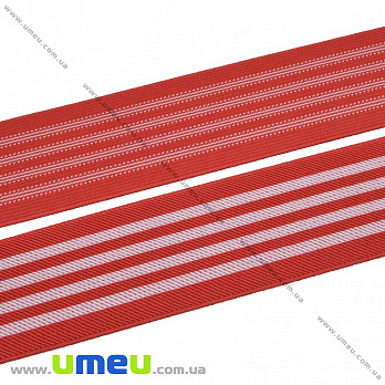 Резинка плоская в полоску 50 мм, Красно-белая, 1 м (LEN-034394)