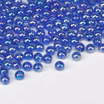 Намистини акрилові Прозорі райдужні, Круглі, 4 мм, Сині (BUS-059697)