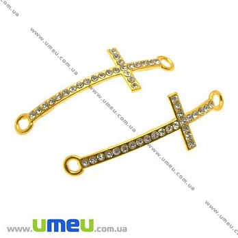 Коннектор металлический Крест со стразами, 45х15 мм, Золото, 1 шт (KON-008296)