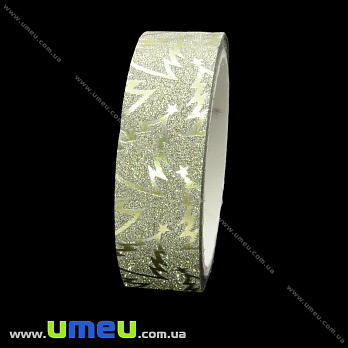 Декоративный скотч глиттерный, 15 мм, Зеленое золото светлое, 1 катушка (3 м) (DIF-021226)
