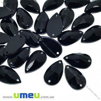 Пришивний кристал пласт. Крапля гранована, 20х12 мм, Чорний (KAB-030607)