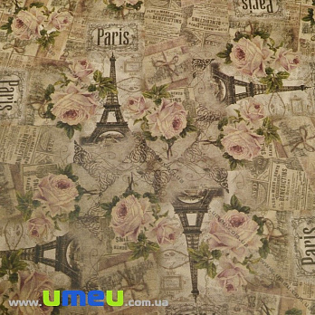 Упаковочная крафт бумага Цветы, Бежевая, 68х100 см, 1 лист (UPK-023545)