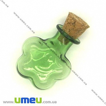 Стеклянная баночка Цветок, Зеленая, 24х20 мм, 1 шт (DIF-006697)