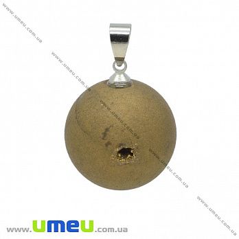 Підвіска з натурального каменю Куля, Друза агату, Золотиста, 31х20 мм (POD-033068)