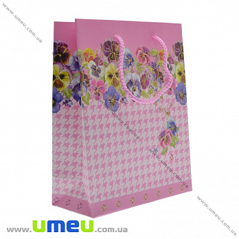 Подарунковий пакет Квіти, 23х18х8 см, Рожевий (UPK-023626)
