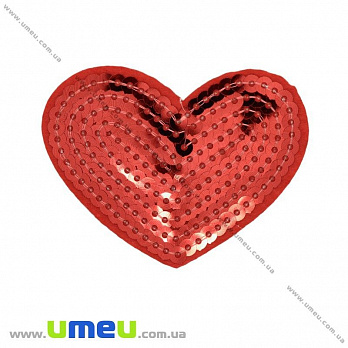 Термоаппликация с пайетками Сердечко, 7х5,5 см, Красная, 1 шт (APL-022361)