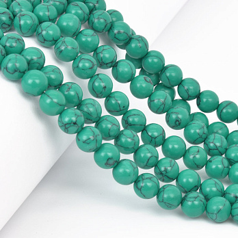 Намистини Бірюза, Синт. камінь, 8 мм, Круглі (BUS-058093)