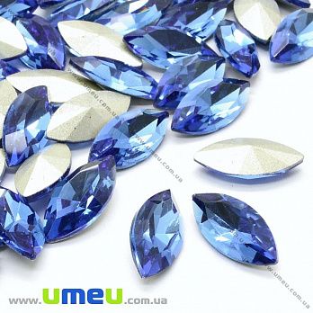 Ріволі скляний, Човник гранований, 15х7 мм, Синій (KAB-025832)