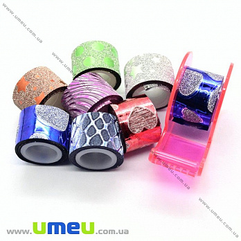 Декоративний скотч гліттерний з дозатором, Мікс, 12 мм (DIF-022578)