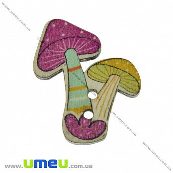 Декоративний пришивний елемент Грибочки, 32х27 мм, Малиновий (DIF-021276)