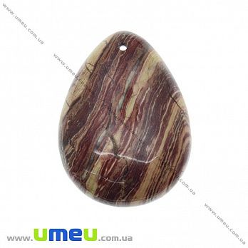 Підвіска з натурального каменю, Окам'яніле дерево, Крапля, 39х29 мм (POD-033022)