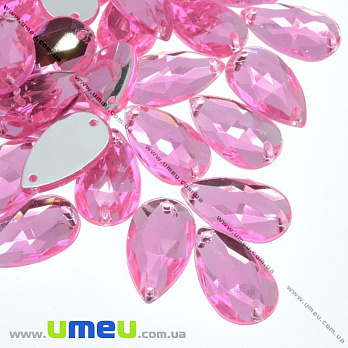 Пришивной кристалл пласт. Капля граненая, 20х12 мм, Розовый, 1 шт (KAB-012176)