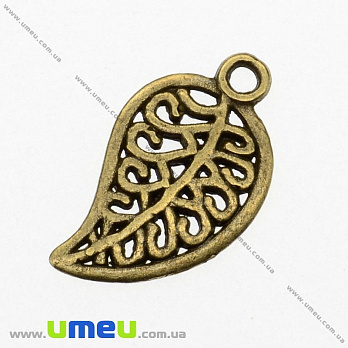 [Архів] Підвіска металева Листочок (двухстор.), Антична бронза, 18х10 мм (POD-002598)