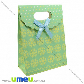 Подарочный пакет на липучке, Цветочки, Салатовый, 16х12х6 см, 1 шт (UPK-020424)