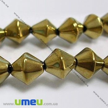 [Архів] Намистина скляна, 6х6 мм, Біконус металік, Золото (BUS-002824)
