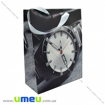 Подарунковий пакет Годинник, 23х18х8 см, Сірий (UPK-023407)