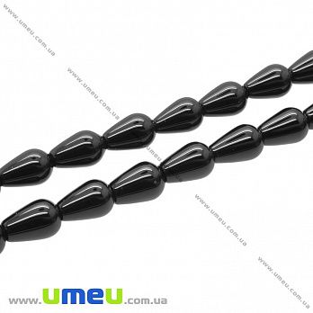 [Архів] Намистина натуральний камінь Агат чорний, 12х8 мм, Крапля (BUS-037086)