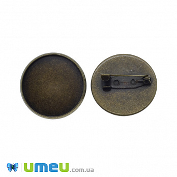 Основа для броши под кабошон 25 мм, 28 мм, Античная бронза, 1 шт (OSN-039907)