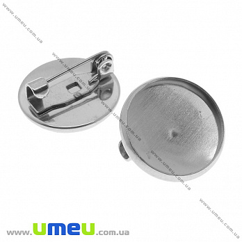 Основа для брошки з нерж. сталі під кабошон 14 мм, 16х7 мм, Темне срібло (STL-034146)