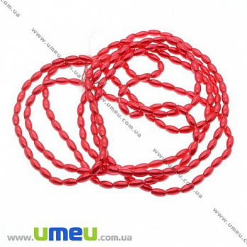 Бусина пластиковая Рис Жемчуг, 6х3 мм, Красная, 1 нить. (BUS-007485)