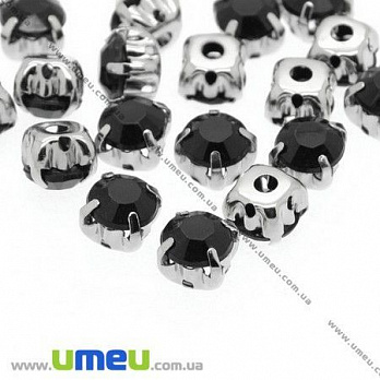 Пришивні пластикові стрази в цапах, 6 мм, Чорні (STR-007838)