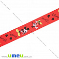 Репсовая лента с рисунком Микки Маус, 25 мм, Красная, 1 м (LEN-016586)